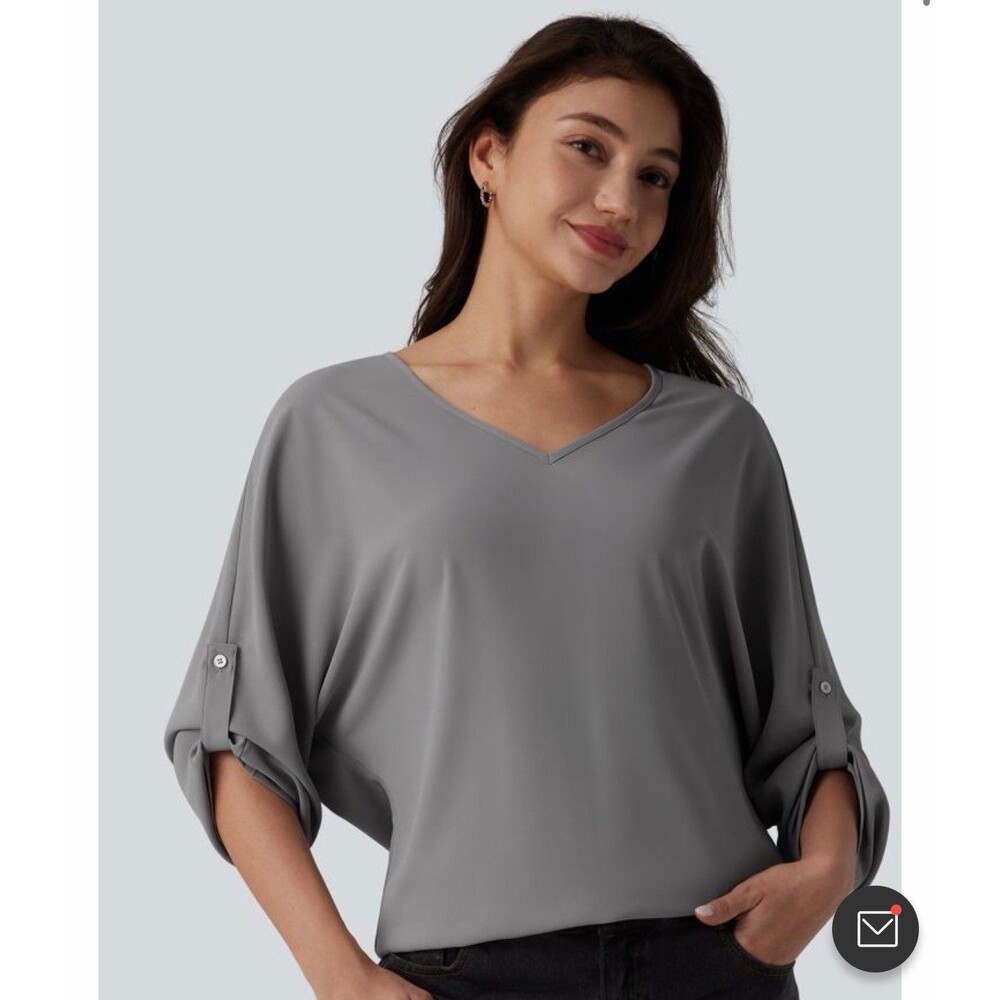 NEW Halara Wrinkle-resistant V Neck Long Sleeve Work Blouse - Medium - “Griffin”